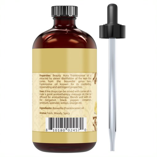 Beauty Aura Premium Collection – Ultra Pure Frankincense Essential Oil - 4 Oz Bottle