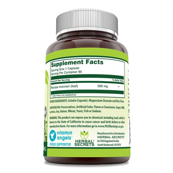 Herbal Secrets Bacopa Powder |  500 Mg | 90 Capsules