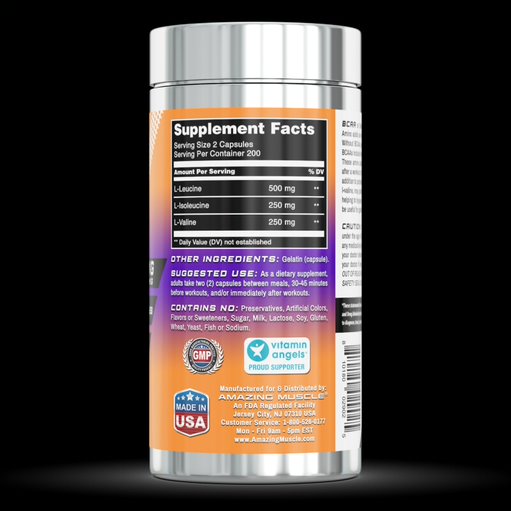 Amazing Muscle BCAA 2:1:1 | 1000 Mg per Serving | 400 Capsules