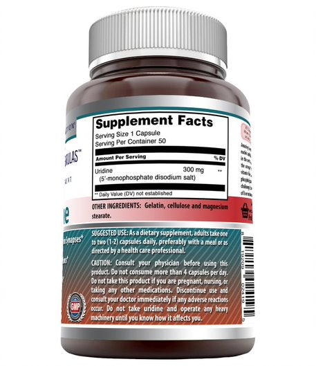 Amazing Formulas Uridine Dietary Supplement | 300 Milligrams | 50 Capsules