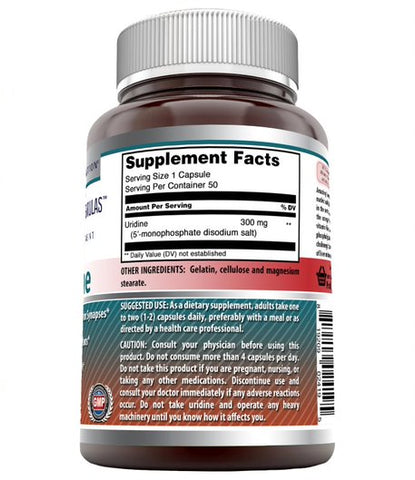 Image of Amazing Formulas Uridine Dietary Supplement | 300 Milligrams | 50 Capsules