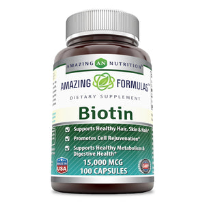 Amazing Formulas Biotin | 15000 Mcg | 100 Capsules