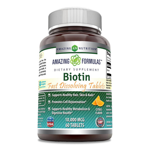 Image of Amazing Formulas Biotin Fast Dissolving 10000 MCG 60 Tablets Citrus Flavor
