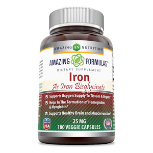 Amazing Formulas Iron as Iron Bisglycinate | 25 Mg | 180 Veggie Capsules