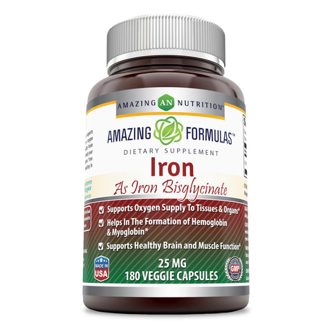 Image of Amazing Formulas Iron as Iron Bisglycinate | 25 Mg | 180 Veggie Capsules