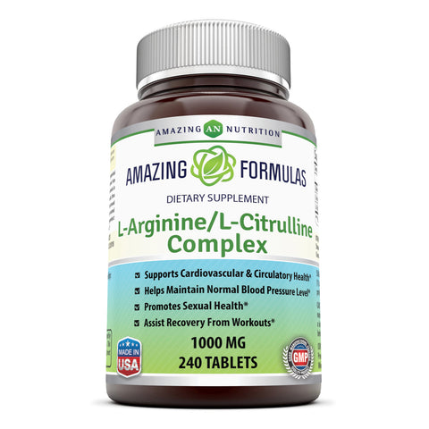 Image of Amazing Formulas L-Arginine/L-Citrulline Complex | 1000 Mg | 240 Tablets