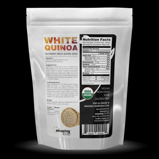 Amazing Food Raw USDA Certified Organic White Quinoa 4 Lb