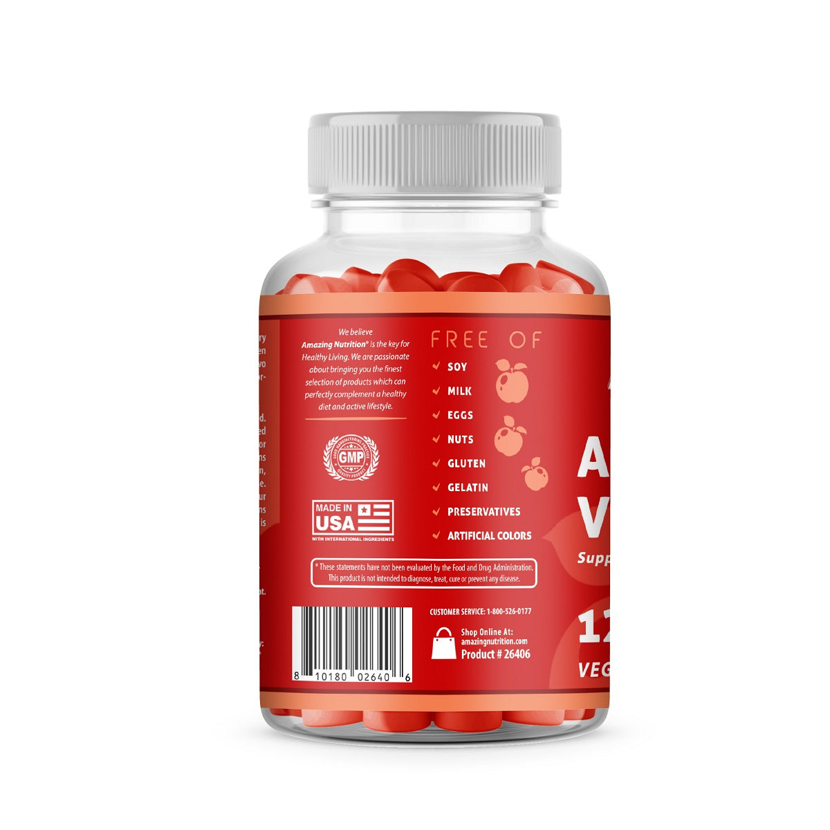 Amazing Gummies Apple Cider Vinegar | 500 Mg Per Serving | 120 Gummies | Apple Flavor