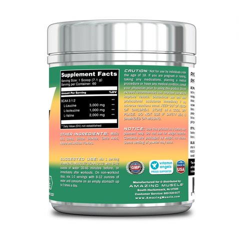 Amazing Muscle BCAA 3:1:2 Powder | Watermelon Flavor | 0.94 Lbs |  60 Servings | 7.1 Grams per Serving