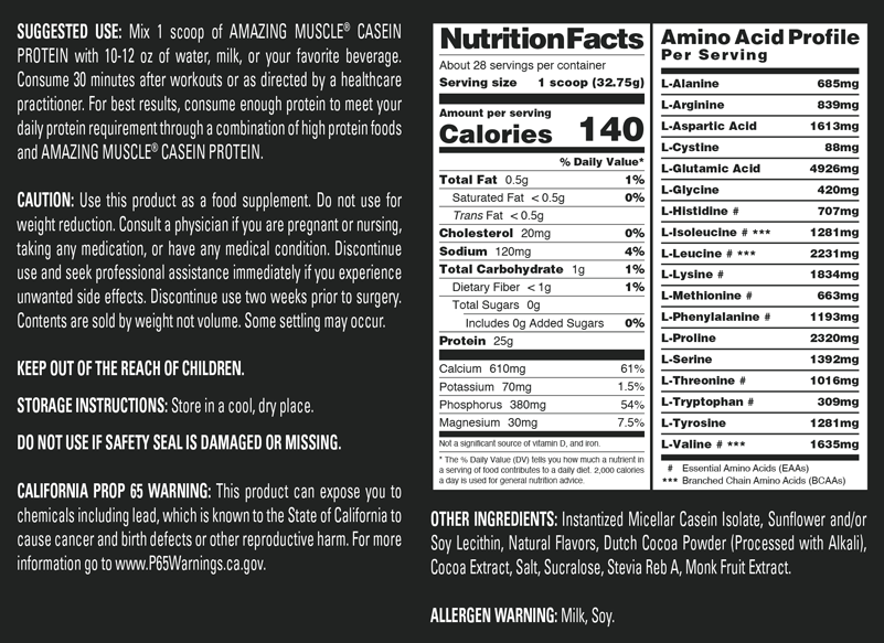 Amazing Muscle Casein Protein Powder | 25 Grams Protein | 2 Lb Powder