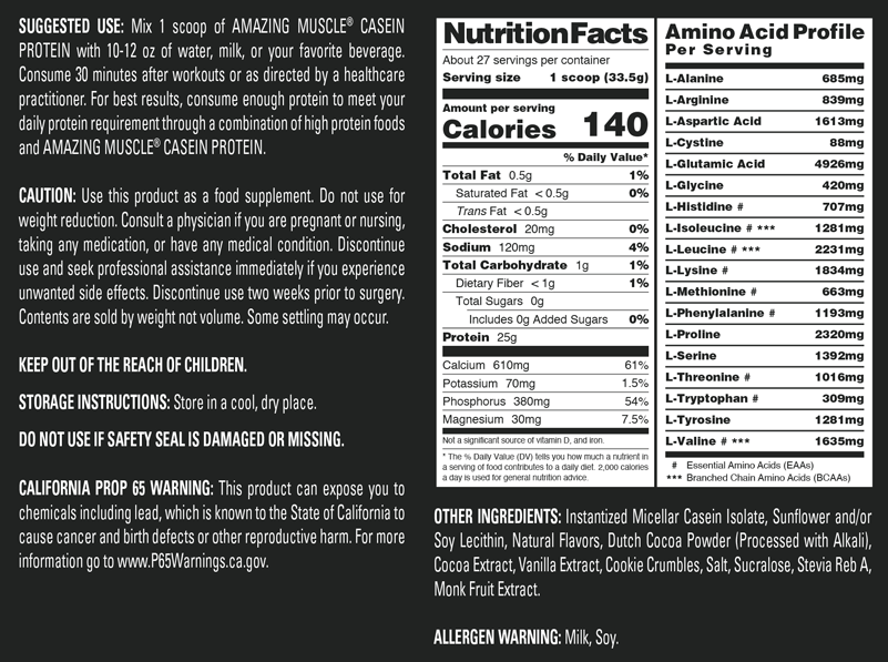 Amazing Muscle Casein Protein Powder | 25 Grams Protein | 2 Lb Powder