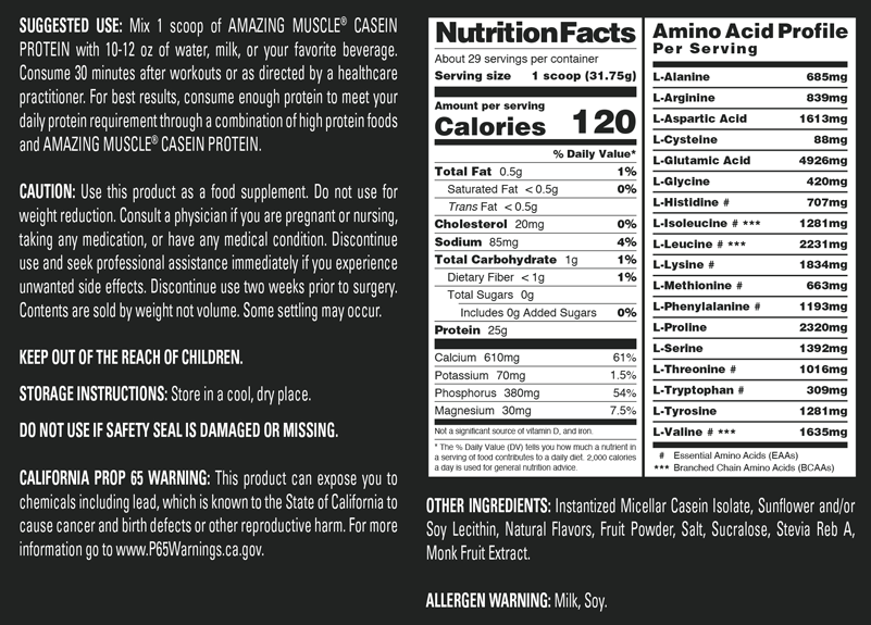 Amazing Muscle Casein Protein Powder | 25 Grams Protein | 2 Lb Powder