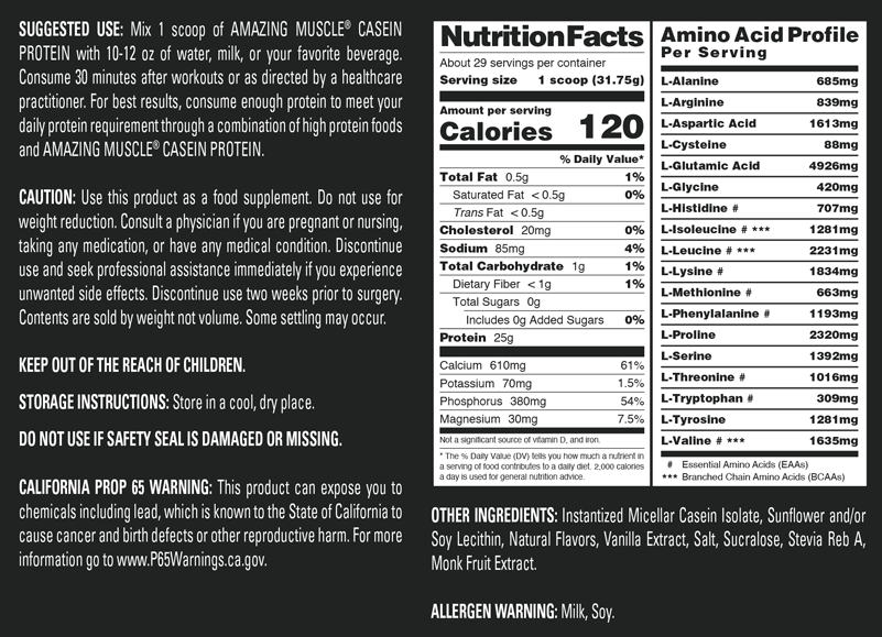 Amazing Muscle Casein Protein Powder | 25 Grams Protein | 2 Lb Powder