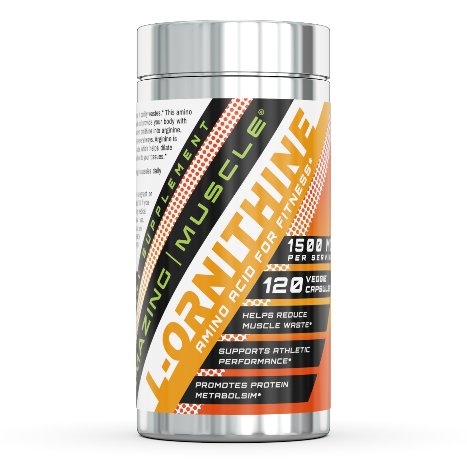 Amazing Muscle L-Ornithine | 1500 Mg per Serving | 120 Veggie Capsules