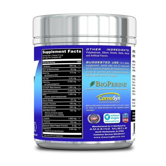 Amazing Muscle Max Boost Pre-Workout Formula | Blue Raspberry | 60 Servings | 7.2 Grams per Serving