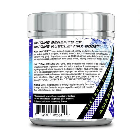 Amazing Muscle Max Boost Pre-Workout Formula | Blue Raspberry | 60 Servings | 7.2 Grams per Serving