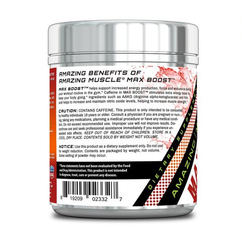 Amazing Muscle Max Boost Pre-Workout Formula | Fruit Punch Flavor | 60 Servings | 7.2 Grams per Serving
