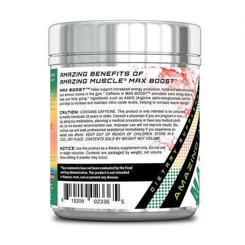 Amazing Muscle Max Boost Pre-Workout Formula | Watermelon Flavor | 60 Servings | 7.2 Grams per Serving