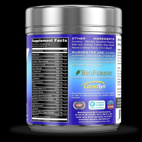Amazing Muscle Pre Boost Extreme Pre-Workout with Caffeine 20 Servings (Blue Raspberry)