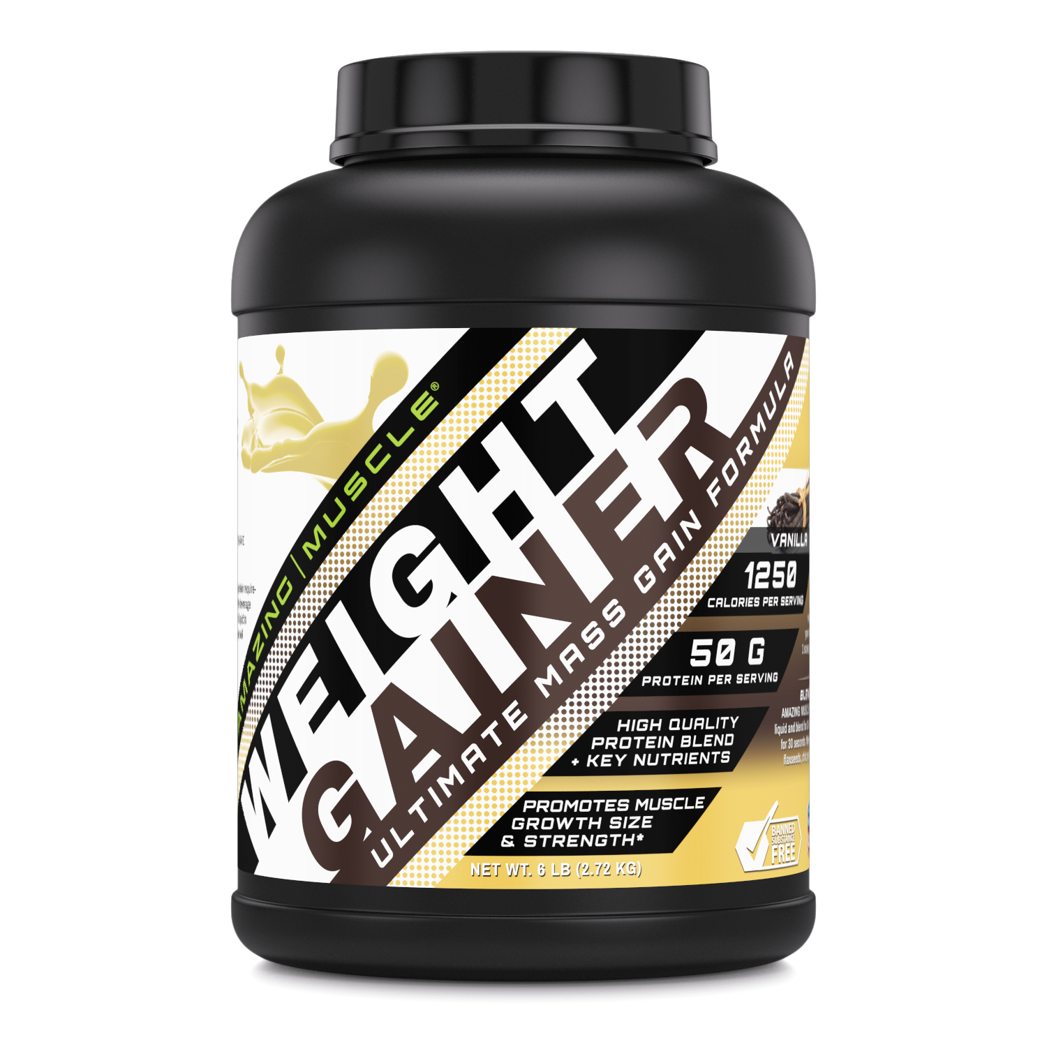 Amazing Muscle Weight Gainer Protein Powder | Vanilla Flavor | 6 LB | 50 G Protein per Serving | 8 Servings