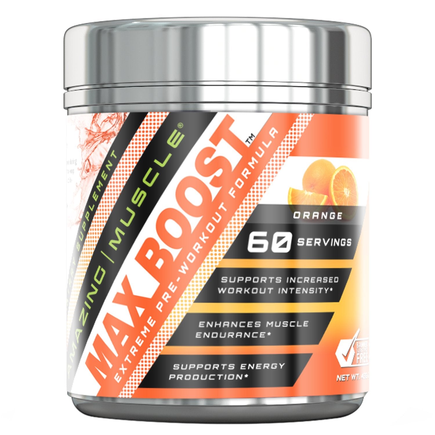 Amazing Muscle Max Boost Pre-Workout Formula | Orange Flavor | 60 Servings | 7.2 Grams per Serving