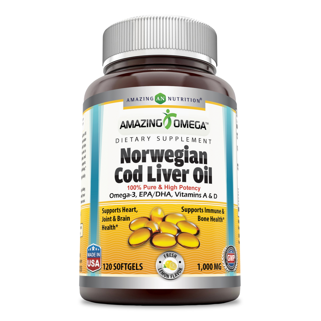 Amazing Omega Norwegian Cod Liver Oil Lemon Flavor 1000 Mg 120 Softgels