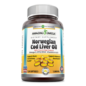 Amazing Omega Norwegian Cod Liver Oil Lemon Flavor | 1000 Mg | 120 Softgels