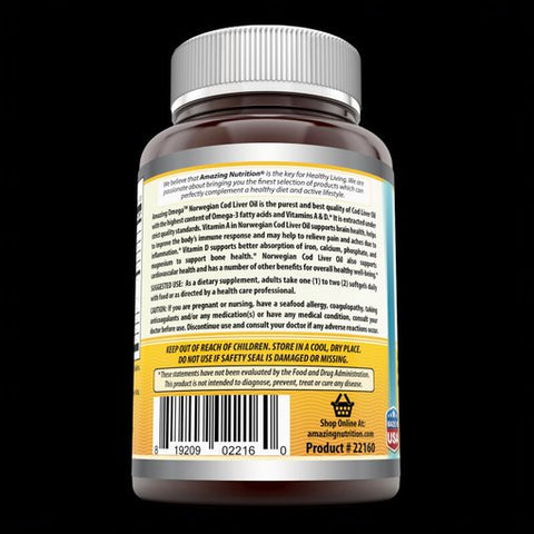 Image of Amazing Omega Norwegian Cod Liver Oil 1000 mg, 120 Softgels (Fresh Orange Flavor)