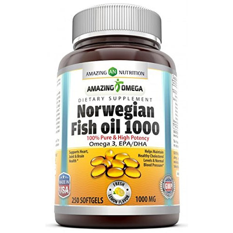 Amazing Omega Norwegian Fish Oil Fresh Lemon Flavor | 1000 Mg | 250 Softgels
