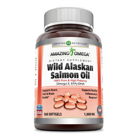 Amazing Omega Wild Alaskan Salmon Oil|  1000 Mg | 360 Softgels