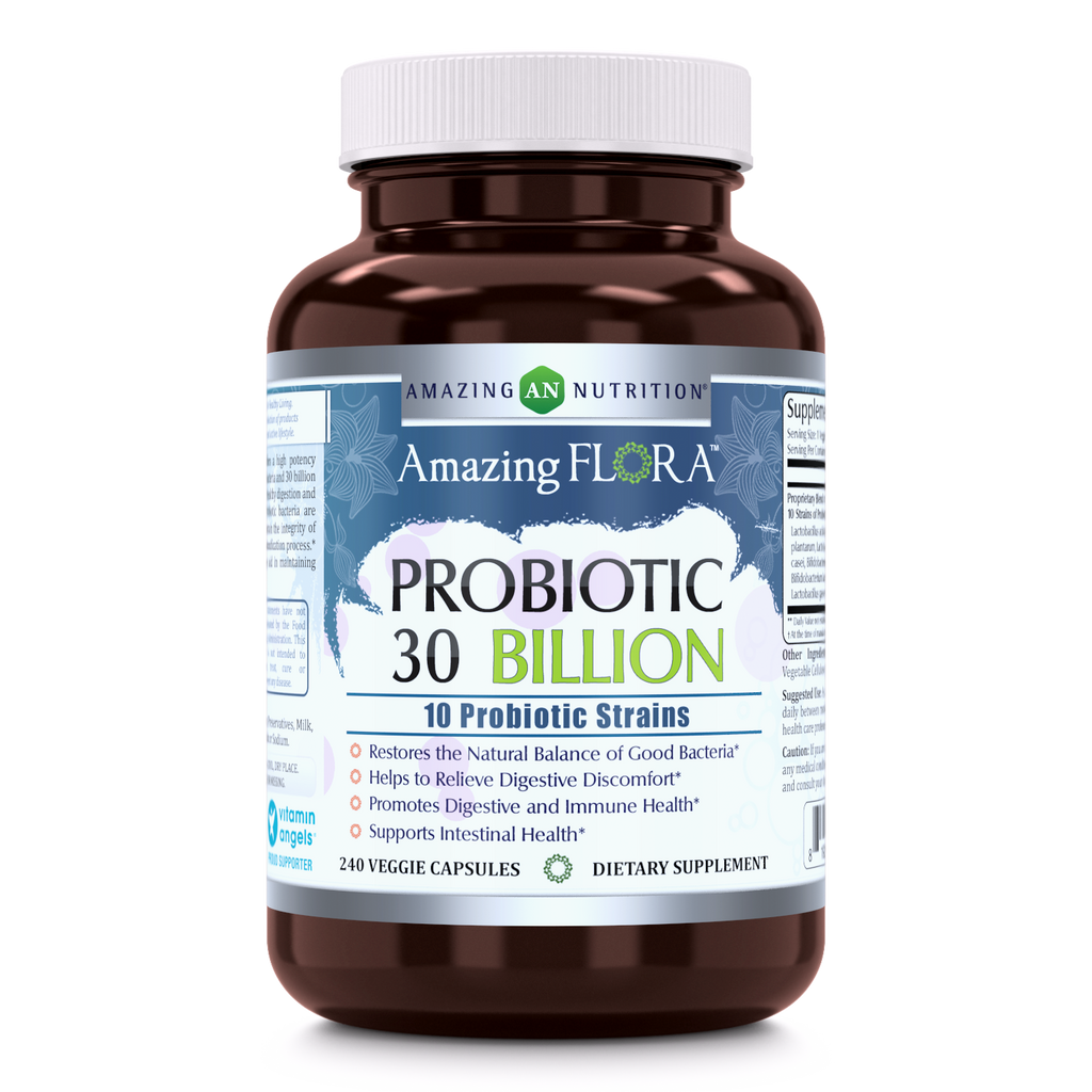 Amazing Flora Probiotic 10 Strains 30 Billion 240 Vegetarian Capsules - Amazing Nutrition