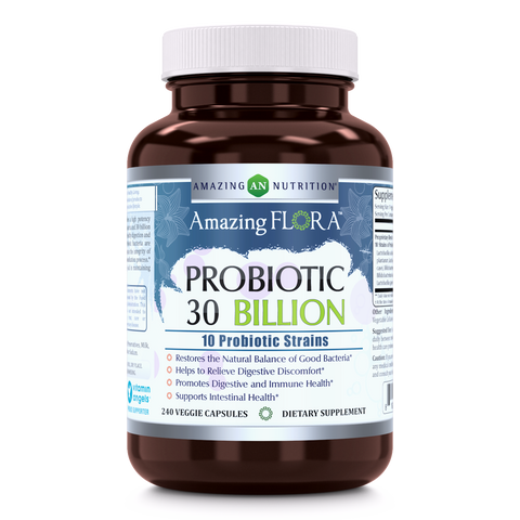 Amazing Flora Probiotic 10 Strains 30 Billion 240 Vegetarian Capsules - Amazing Nutrition