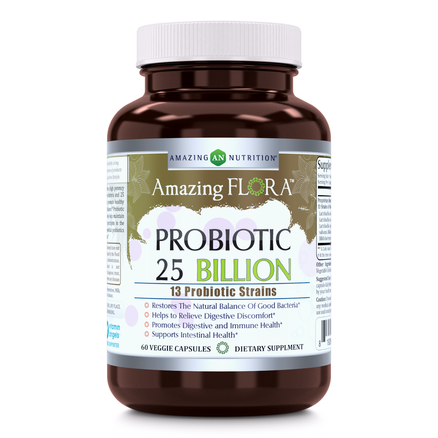 Amazing Flora Probiotic 13 Strains 25 Billion 60 Vegetarian Capsules - Amazing Nutrition
