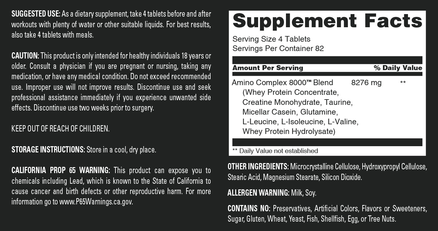 Amazing Muscle Amino Complex 8000 | 8 G Amino Acids per Serving | 325 Tablets | 82 Servings