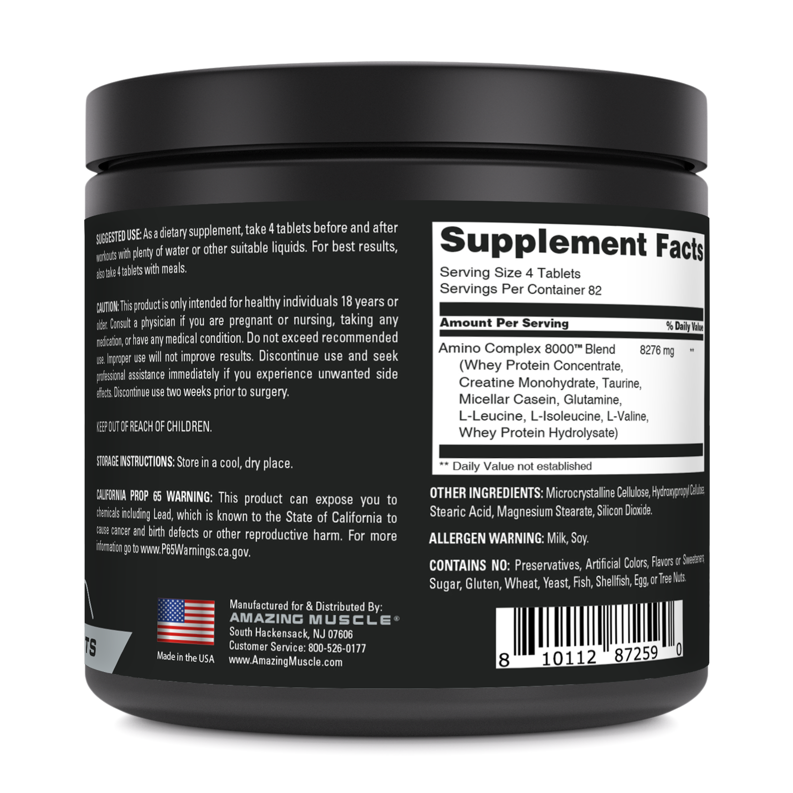 Amazing Muscle Amino Complex 8000 | 8 G Amino Acids per Serving | 325 Tablets | 82 Servings
