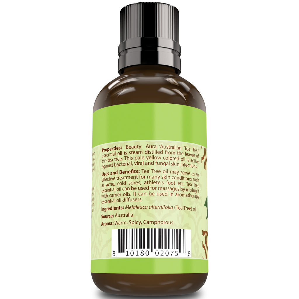 Beauty Aura Australian Tea Tree Essential Oil, Undiluted,  4 Fl Oz (118 Ml)