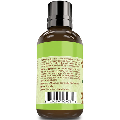 Image of Beauty Aura Australian Tea Tree Essential Oil, Undiluted,  4 Fl Oz (118 Ml)