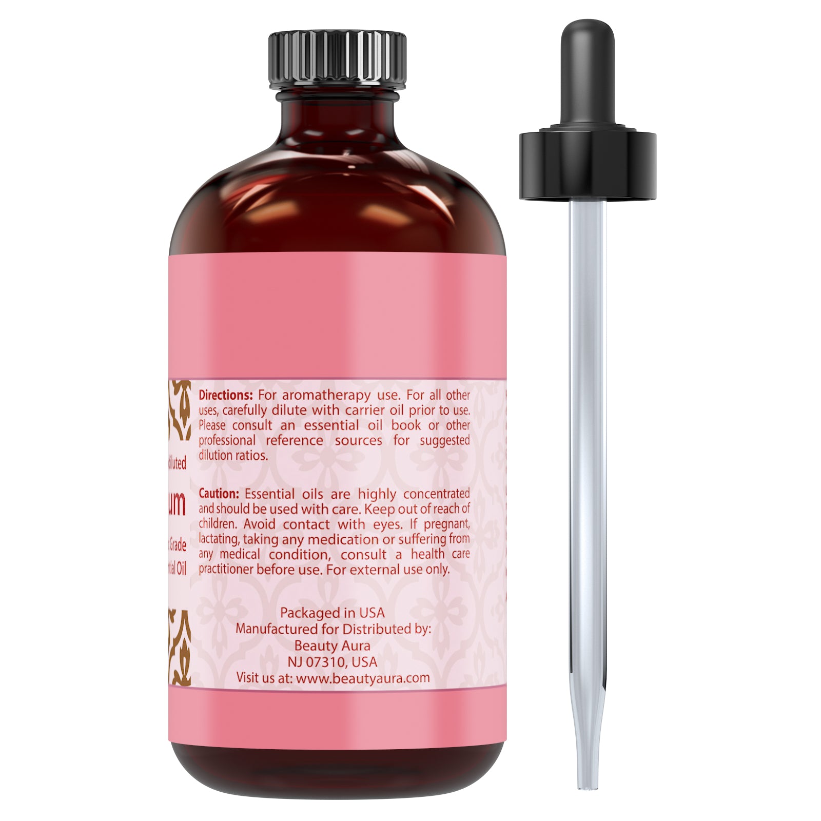 Beauty Aura Geranium Oil | Therapeutic Grade Essential Oil | 4 Fl. Oz (118 ml)