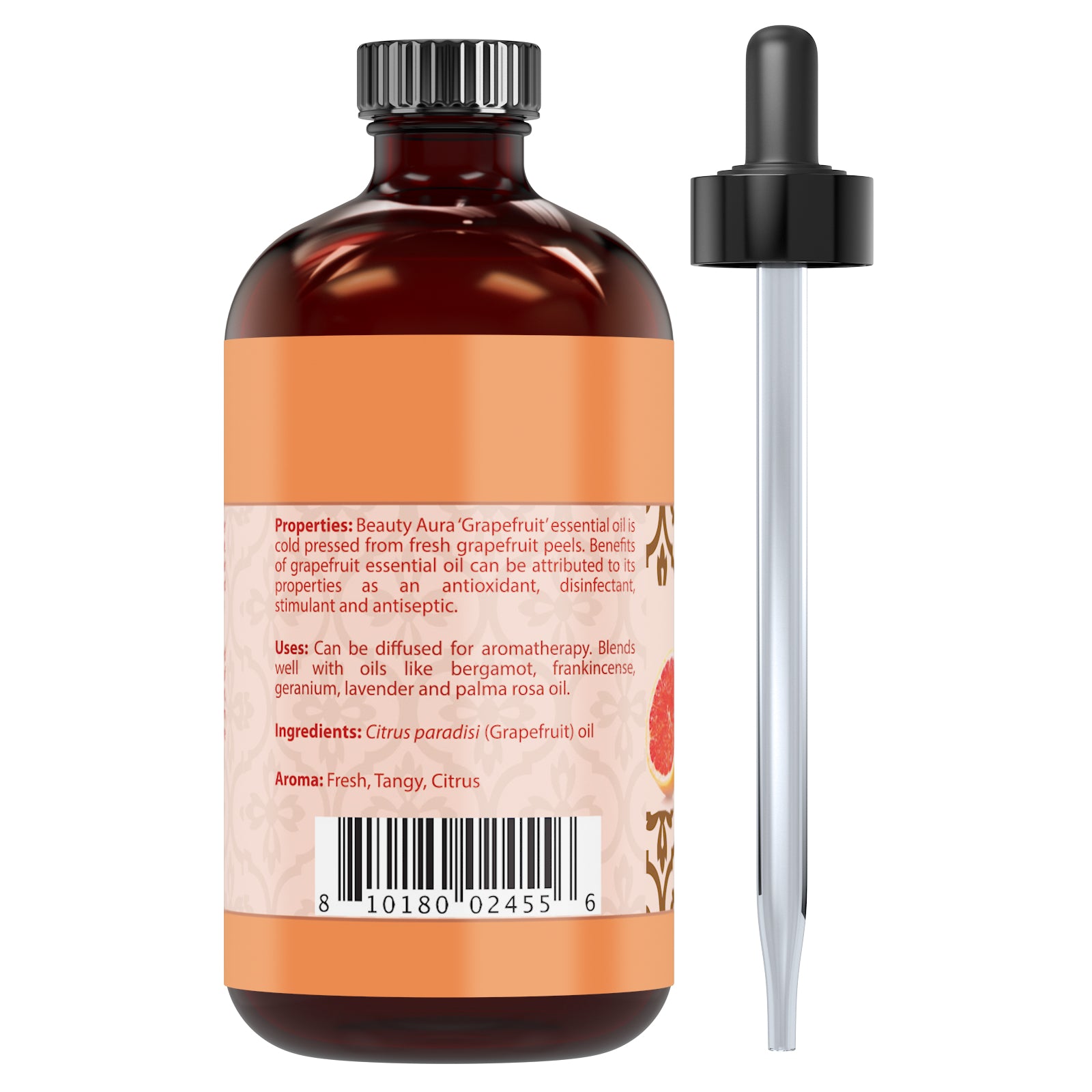 Beauty Aura Grapefruit Oil | 4 Fl. Oz (118 ml) | Therapeutic Grade Essential Oil