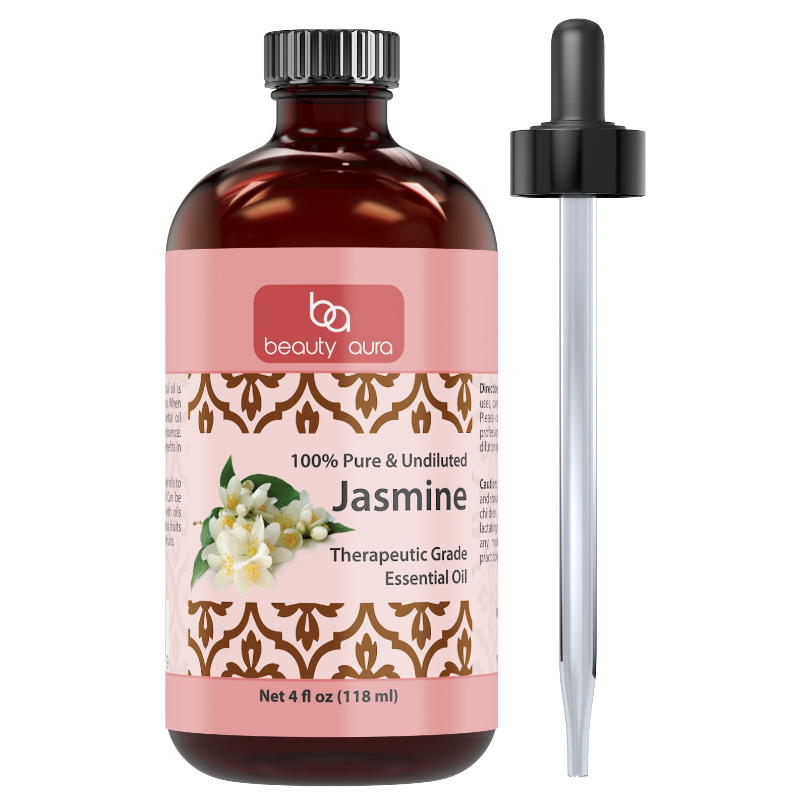 Beauty Aura Jasmine Oil | Therapeutic Grade Essential Oil | 4 Fl. Oz (118 ml)