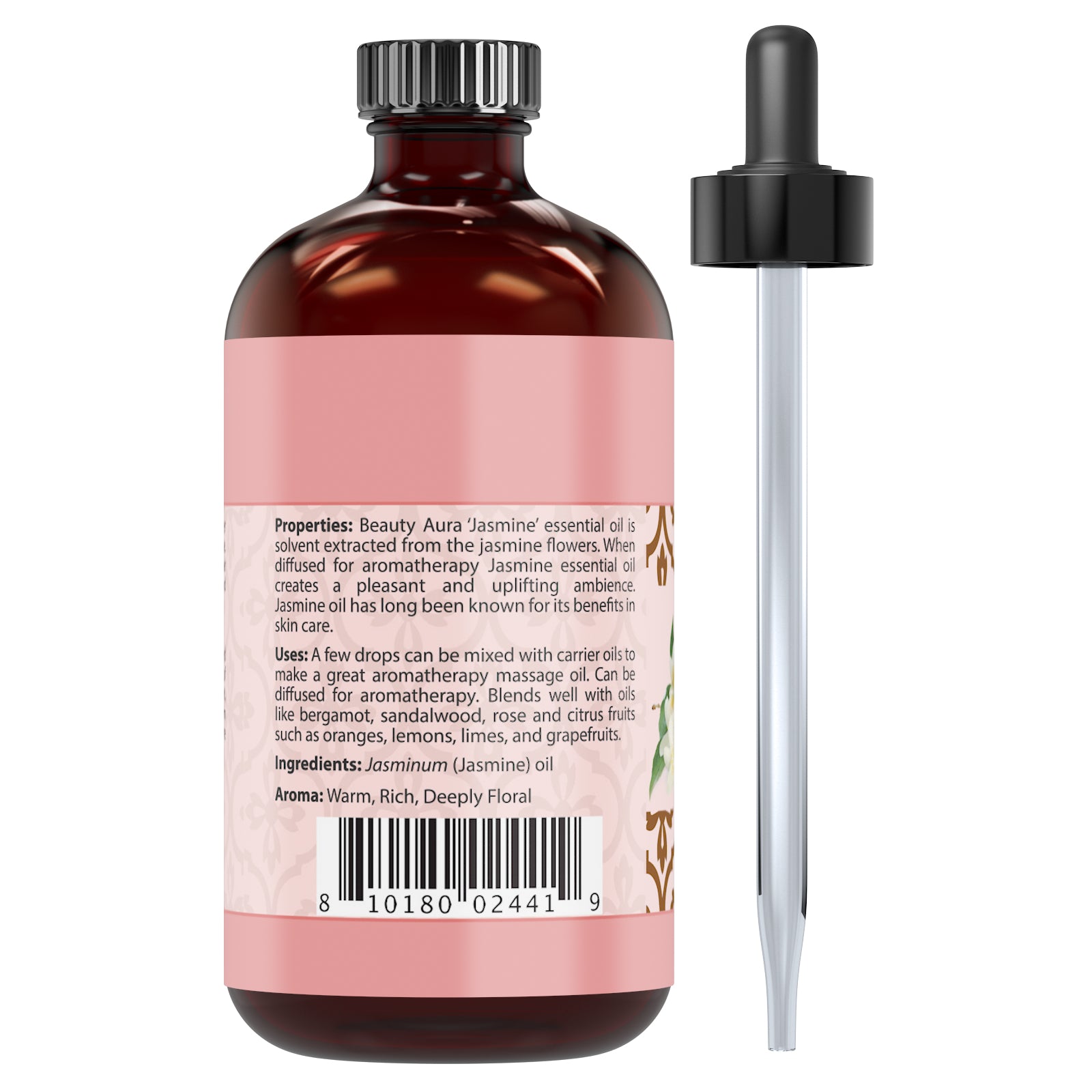 Beauty Aura Jasmine Oil | Therapeutic Grade Essential Oil | 4 Fl. Oz (118 ml)