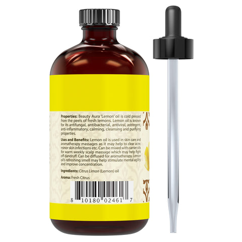 Beauty Aura Lemon 5 x Extra Strength Essential Oil | 4 Fl Oz | 118 Ml