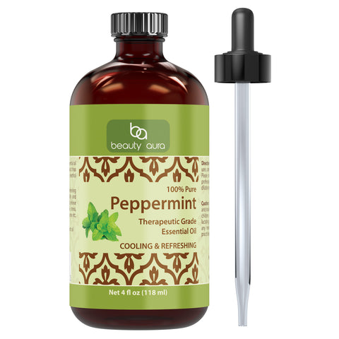 Image of Beauty Aura Peppermint Essential Oil 4 Fl Oz 118 Ml
