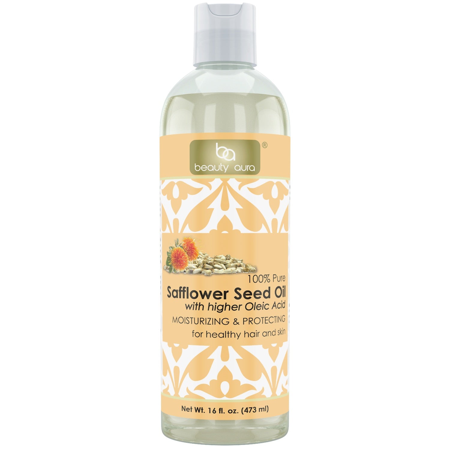 Beauty Aura Safflower Seed Oil | 16 Fl. Oz (473 ml) | Moisturizing & Protecting