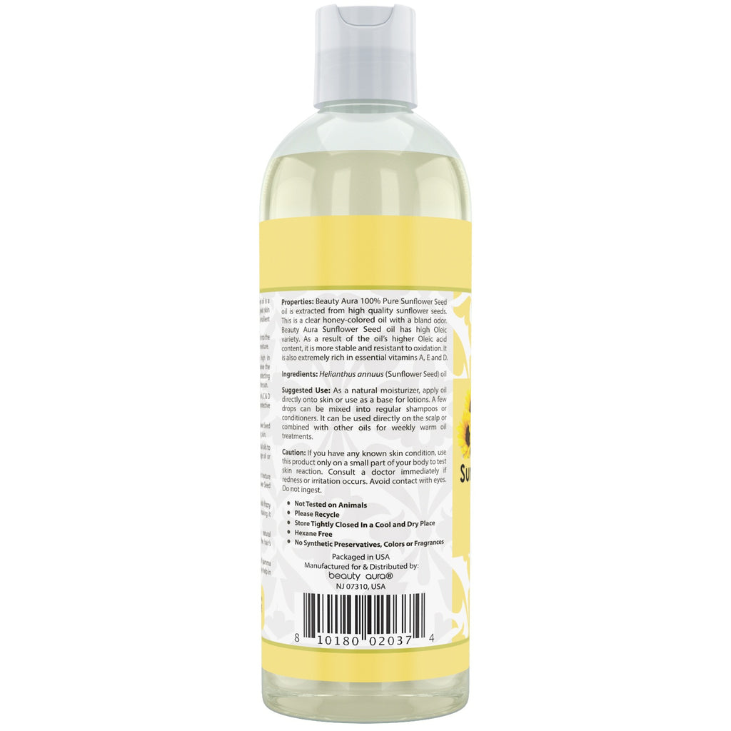 Beauty Aura Sunflower Seed Oil | 16 Fl Oz | 473 Ml