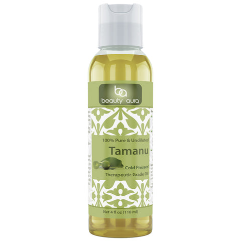 Image of Beauty Aura Tamanu Nut Oil - 4 Oz Bottle - 100% Pure - for Healthy Hair, Skin & Nails.