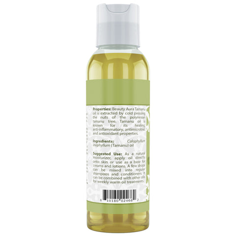 Image of Beauty Aura Tamanu Nut Oil - 4 Oz Bottle - 100% Pure - for Healthy Hair, Skin & Nails.
