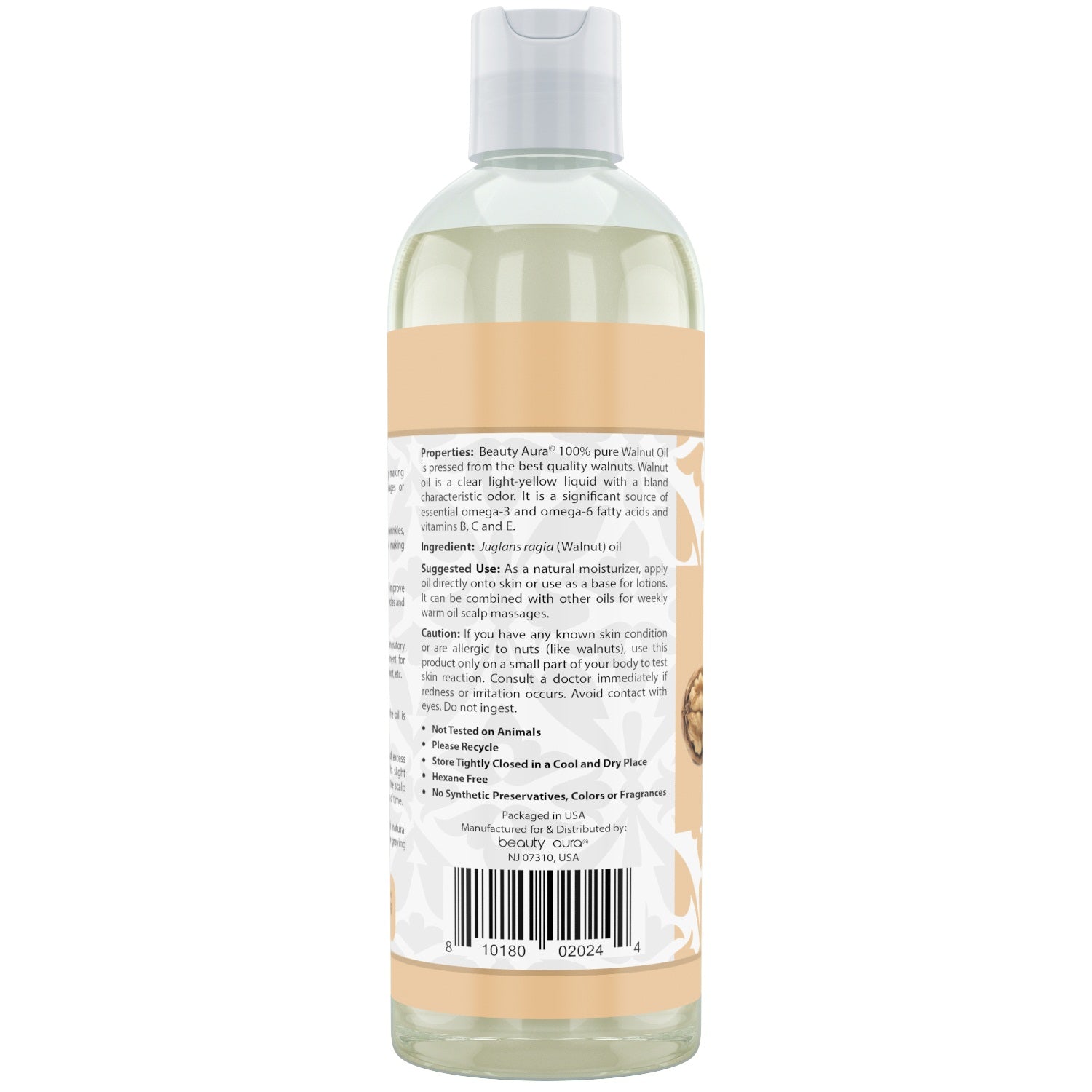 Beauty Aura Walnut Oil | 16 Fl. Oz (473 ml) | 100% Pure | Deep Nourishing Oil