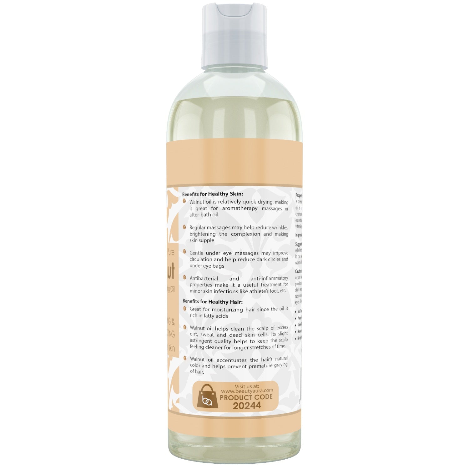 Beauty Aura Walnut Oil | 16 Fl. Oz (473 ml) | 100% Pure | Deep Nourishing Oil
