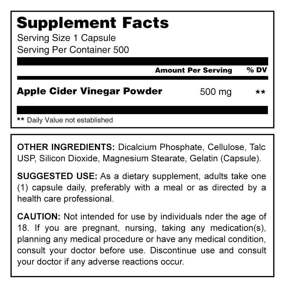 Herbal Secrets Apple Cider Vinegar | 500 Mg | 500 Capsules